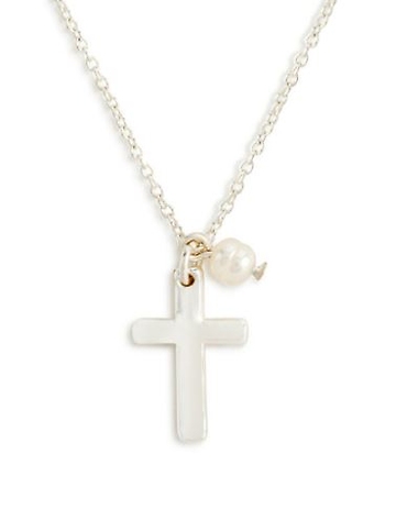 Cross and Pearl Necklace - Silver