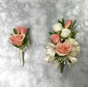 Pinky-Peach Corsage & Boutonniere