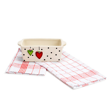 Mini Loaf Pan with Towel Set - Heart Ornaments