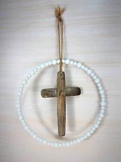 Hanging Wooden Cross | White