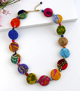 Kantha Dotted Disc Necklace