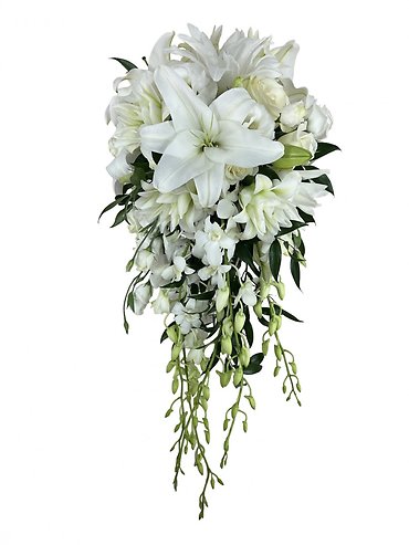 White lily & rose teardrop bridal bouquet