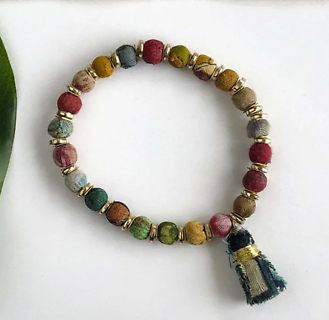 Kantha Sequined Tassel Bracelet