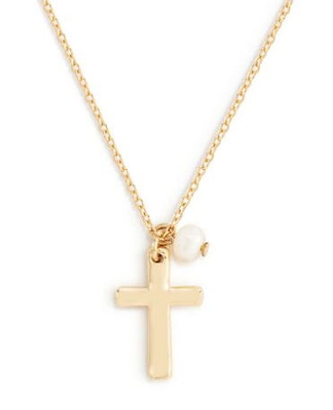 Cross and Pearl Necklace - Gold