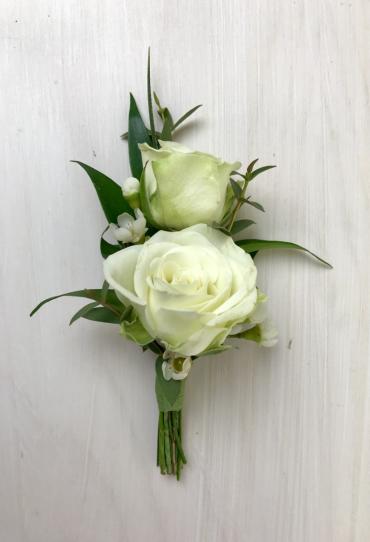 White Spray Rose + Waxflower Boutonniere