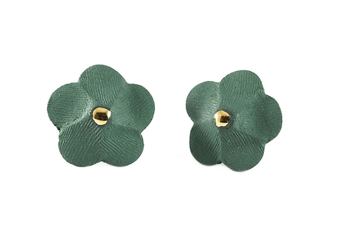 Earrings ~ Dark Green Flower Studs