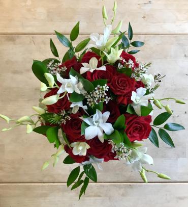 Red Rose & White Orchid Bridal Bouquet