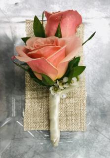 Pinky-Peach Stem-Wrapped Boutonniere