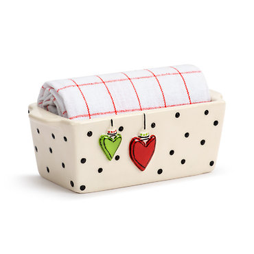 Mini Loaf Pan with Towel Set - Heart Ornaments