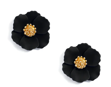 Zenzii Flower Stud Earrings- Black