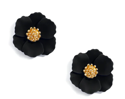 Zenzii Flower Stud Earrings- Black