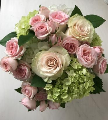 Pink Rose + Green Hydrangea Bridal Bouquet