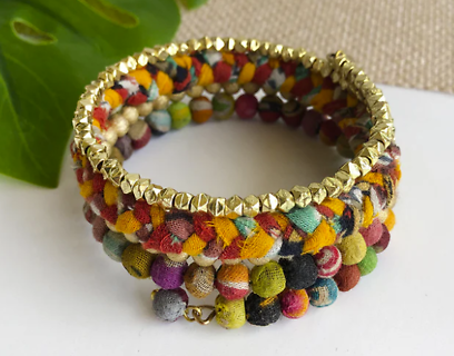 Kantha Glimmer Cuff