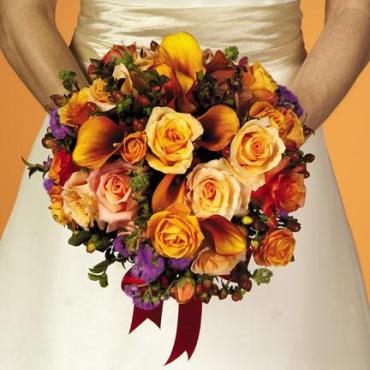 29. Round Orange Calla Lilly and Rose Bouquet