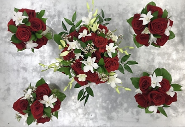 Red Rose & White Orchid Handheld Bouquets