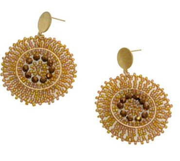 Gold Bead Disc Stud Earrings