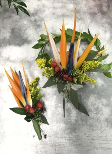 Bird of Paradise hair crown and boutonniere