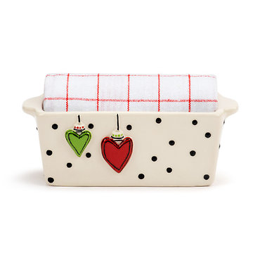 Mini Loaf Pan with Towel Set - Heart Ornaments