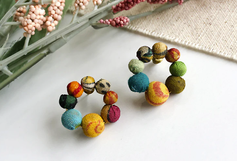 Kantha Hoop Post Earrings