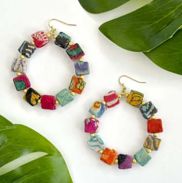 Kantha Dotted Square Earrings