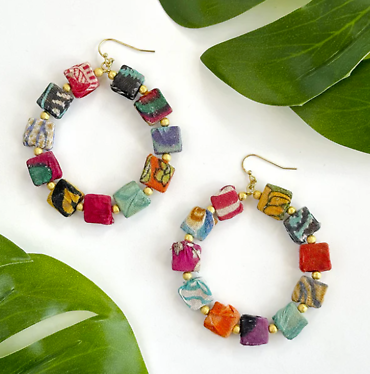 kantha Dotted Square Earrings
