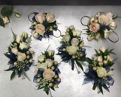 Blush & Navy Bridal Party Corsages